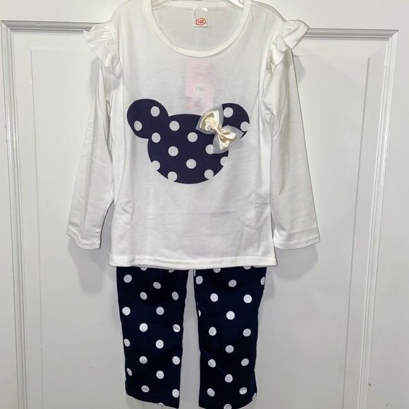 NWT MINNIE MOUSE OUTFIT NAVY AND WHITE PANTS SET - Picture 2 of 14
